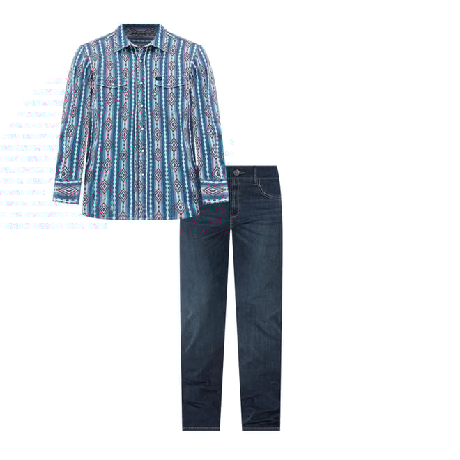Vintage-Inspired Western Snap Workshirt in Americana Blue Checotah