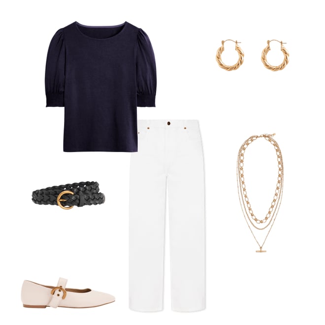 1st bundle featuring 5 items which compliment Short Sleeve Smocked Cuff Top-Navy