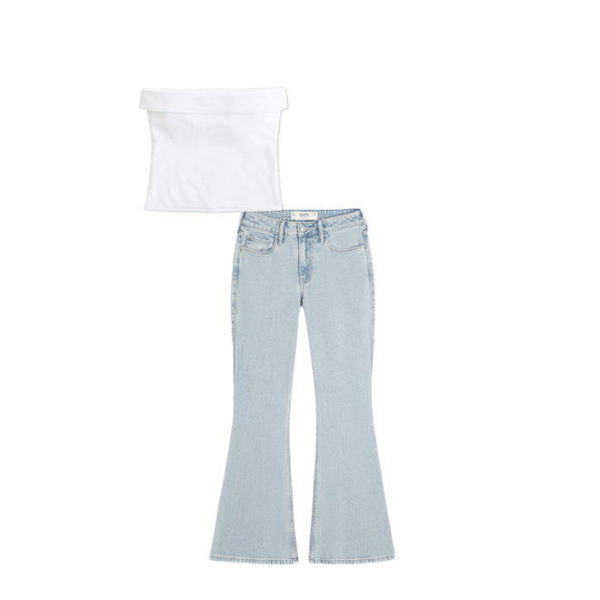 High-Rise Light Wash Heart Embroidered Flare Jeans