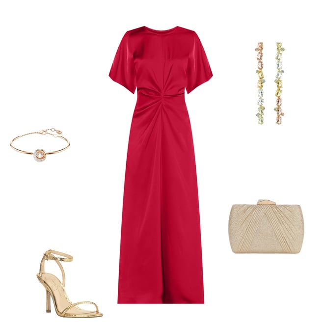 Antonio Melani Gabriella Crew Neck Short Sleeve Satin Maxi Dress