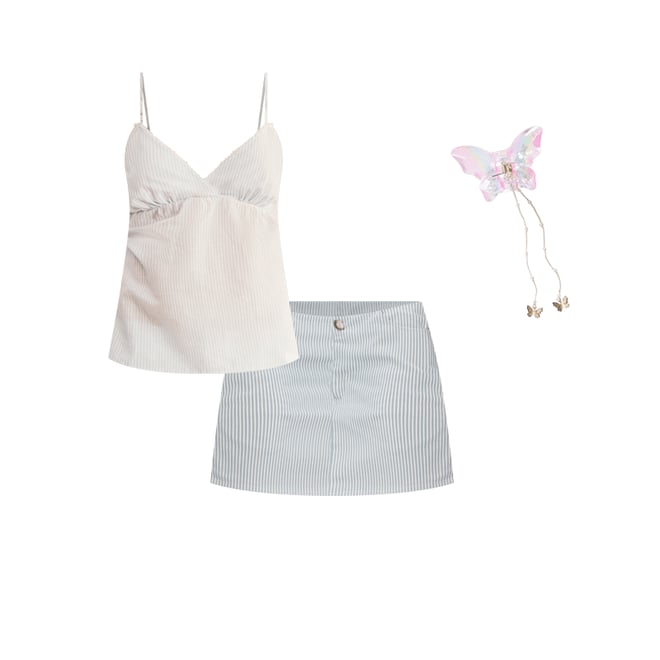 Demetra for Aero Striped Low-Rise Denim Mini Skirt