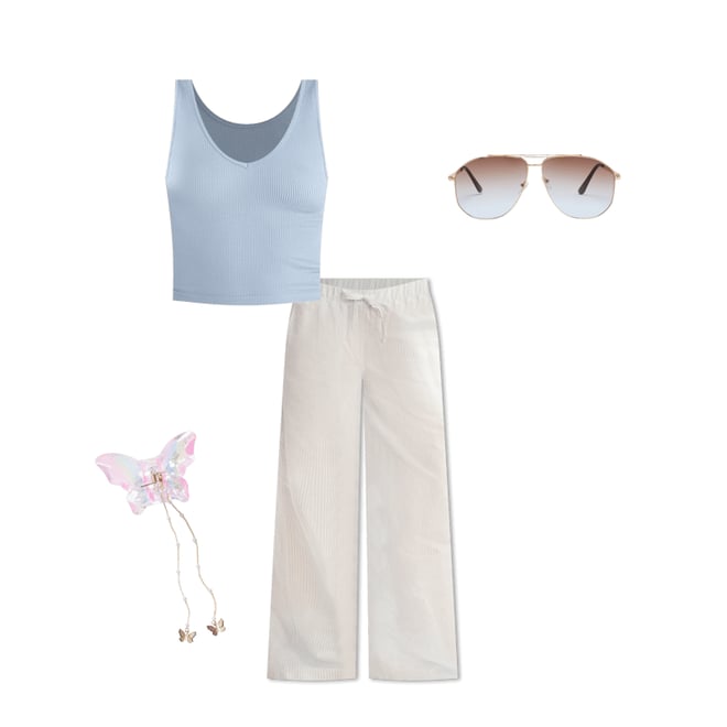 Demetra for Aero Striped Wide Leg Linen Pants