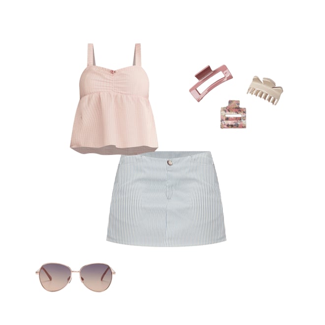 Demetra for Aero Striped Low-Rise Denim Mini Skirt