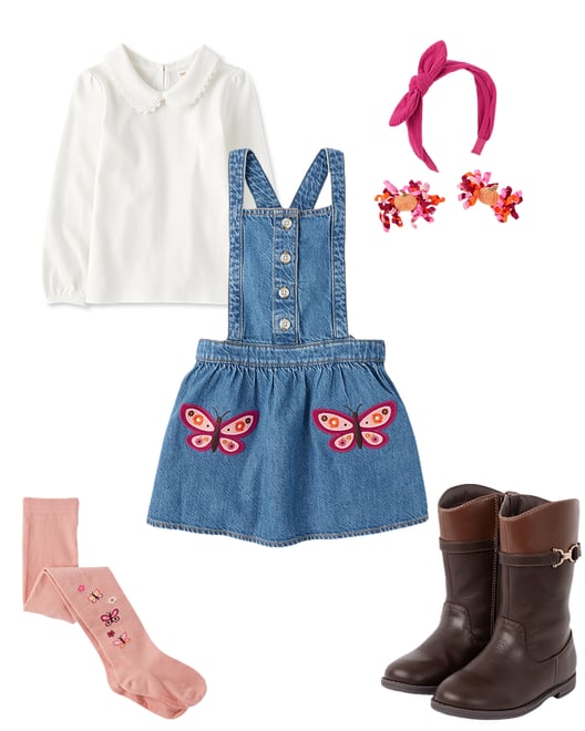 Girls Pleated Button Denim Skort - Campus Cuties - Blue
