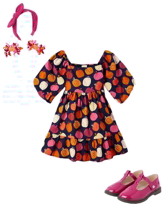 1st bundle featuring 2 items which compliment Girls Pumpkin Flannel Ruffle Dress