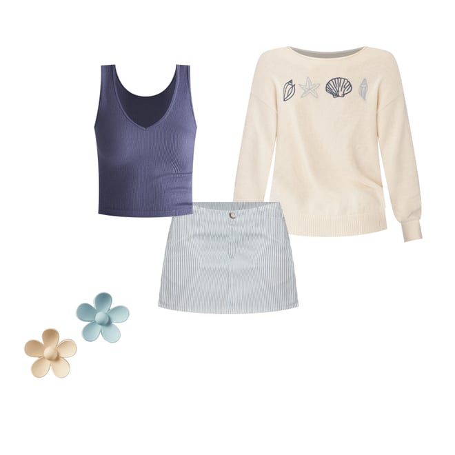 Demetra for Aero Striped Low-Rise Denim Mini Skirt