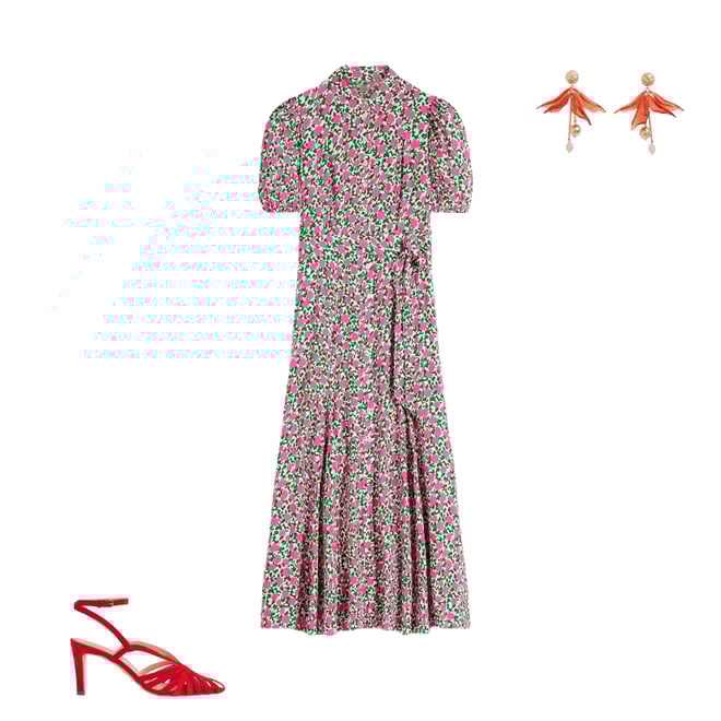 Alegra Midi Shirt Dress-Pink Ribbon, Floweret Vine | Boden USA