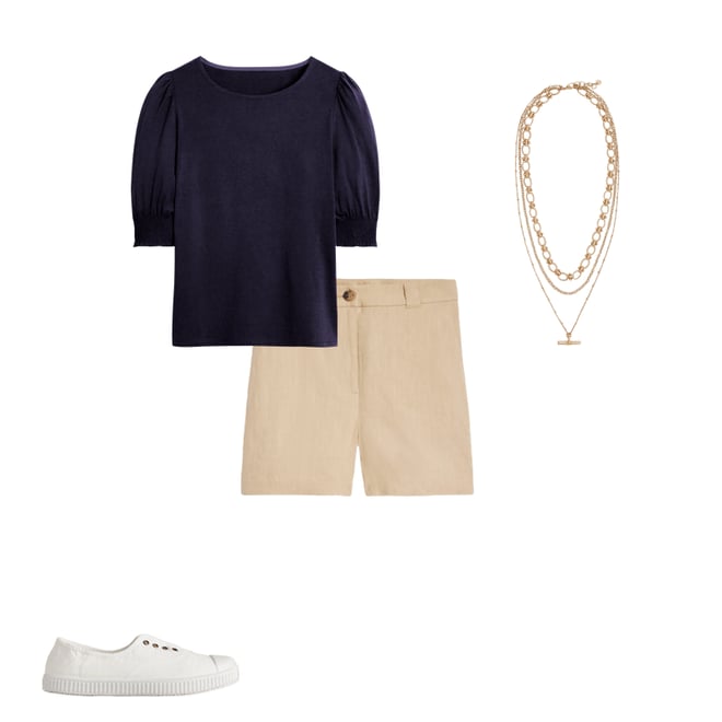 4th bundle featuring 3 items which compliment Short Sleeve Smocked Cuff Top-Navy