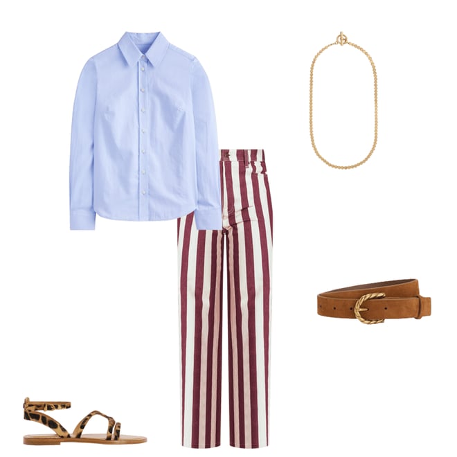 4th bundle featuring 4 items which compliment High Rise Column Leg Jeans-Maroon and Ivory Stripe
