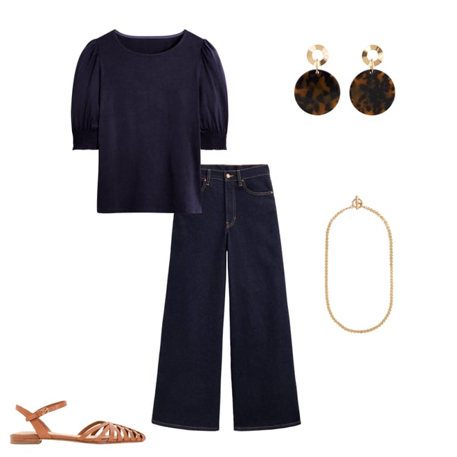 2nd bundle featuring 4 items which compliment Short Sleeve Smocked Cuff Top-Navy