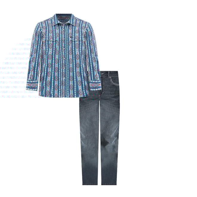 Vintage-Inspired Western Snap Workshirt in Americana Blue Checotah