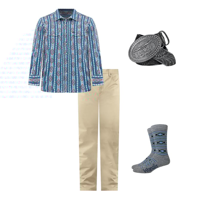 Vintage-Inspired Western Snap Workshirt in Americana Blue Checotah