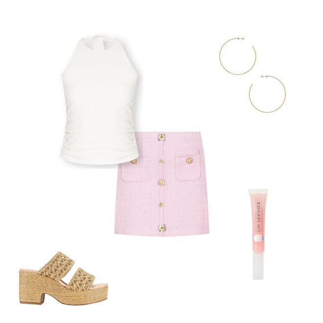 self-portrait Jewel Button Knit Mini Skirt in Pink | REVOLVE