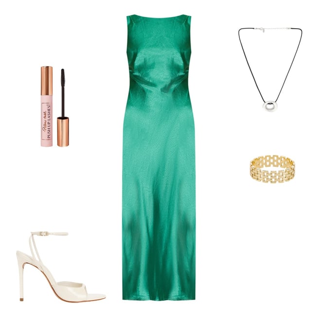 slim fit dress slacks RUNAWAY THE LABEL Benito Maxi Dress Calista Green main image 0