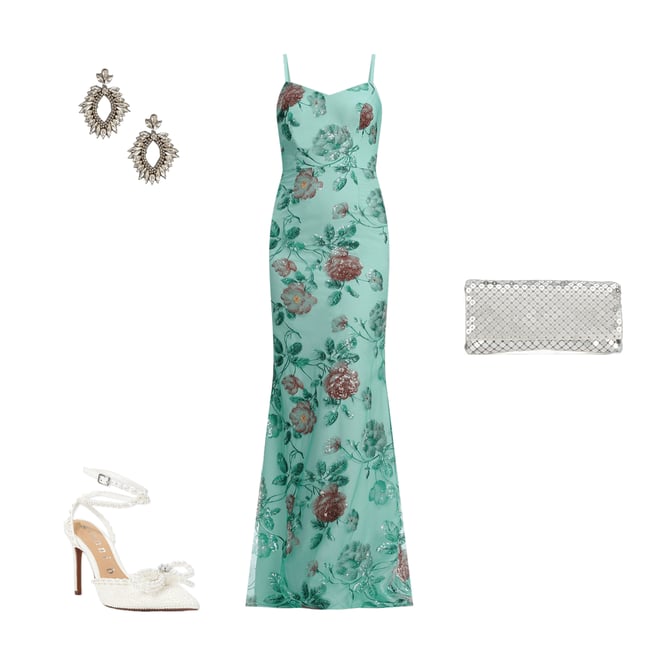 chinese dress ladies Dress The Population Women's Giovanna Floral Appliqué Sequin Sheath Gown - Black main image 1