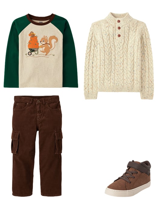 Boys Textured Cable Knit Mock Neck Sweater - Little Essentials - Brown