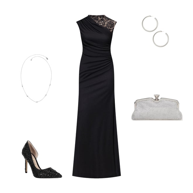 Betsy & Adam Matte Jersey Lace Mock Neck Sleeveless Ruched Sheath Gown |  Dillard's