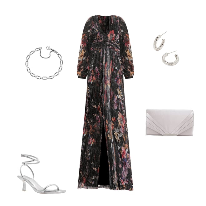 Dress the Population Pauline Metallic Floral Plunge V-Neck