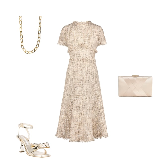 Mac Duggal Boucle Tweed Short Sleeve A-Line Midi Dress | Dillard's