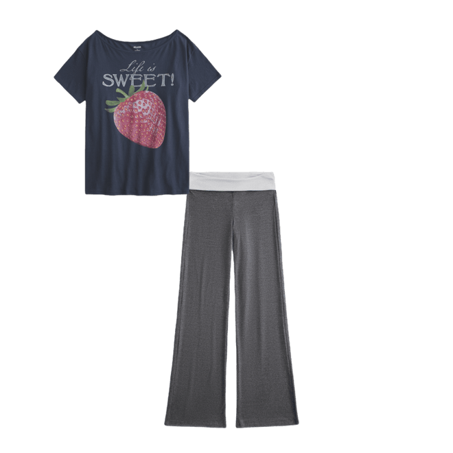 Foldover Waist Knit Flare Pants