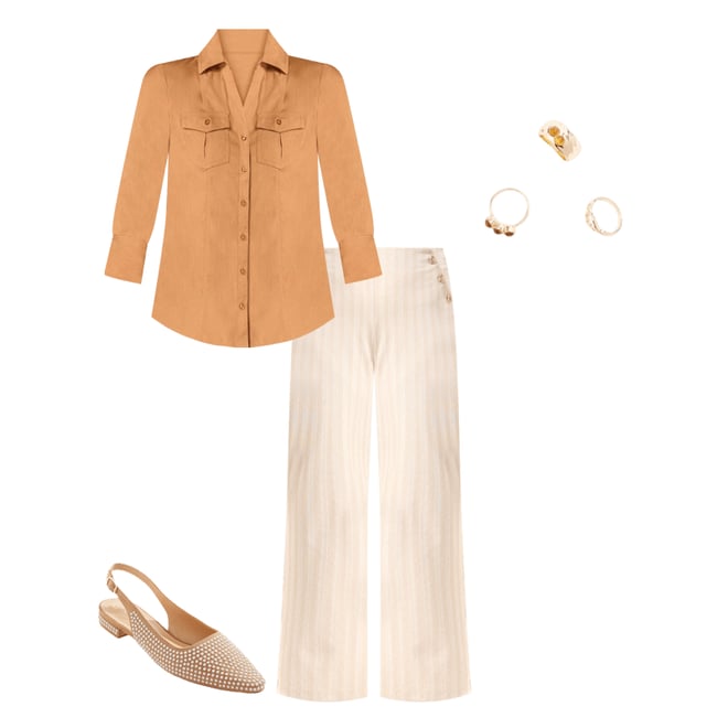 Cato Fashions | Cato Beige Herringbone Wide Leg Pants