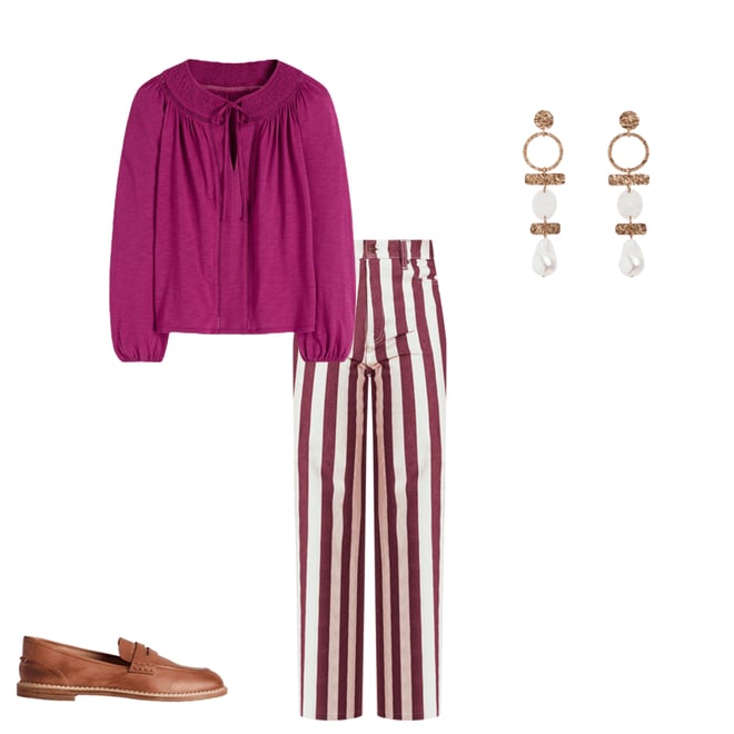 6th bundle featuring 3 items which compliment High Rise Column Leg Jeans-Maroon and Ivory Stripe