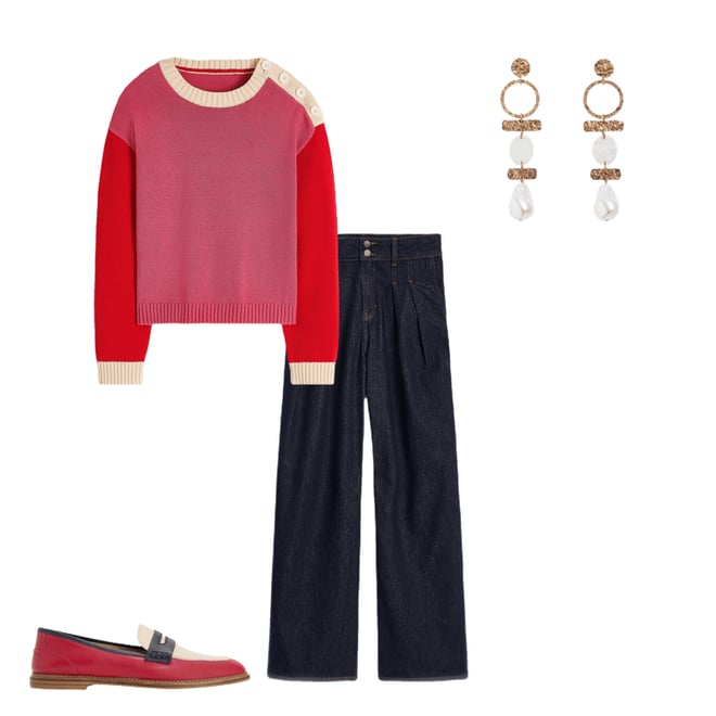 6th bundle featuring 3 items which compliment Mid Rise Fluid Denim Trousers-Indigo Rinse