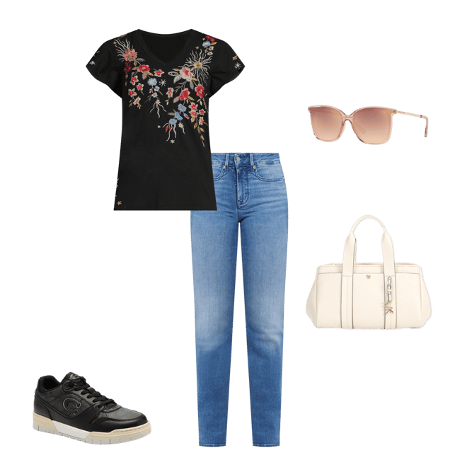 JOHNNY WAS Lissa Embroidered Floral Print Cotton Knit Jersey