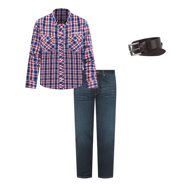 Men's Wrangler® Logo Long Sleeve Button-Down Plaid Shirt in Americana