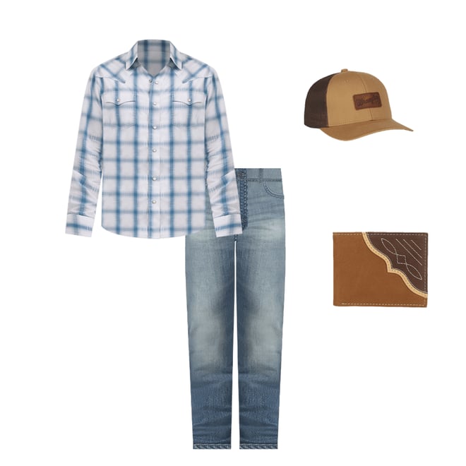 Men's Wrangler Retro® Premium Long Sleeve Western Snap Plaid Shirt in Powder Plaid