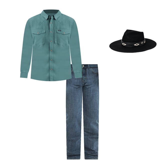 Men's Wrangler Performance Snap Long Sleeve Solid Shirt in Pine
