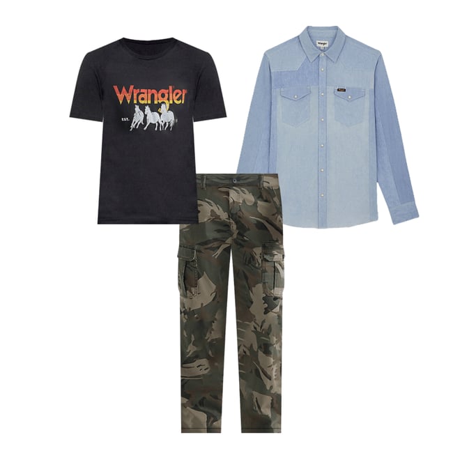 Wrangler® Men's Five Star Premium Relaxed Fit Flex Cargo Pant in Green Brown Camo