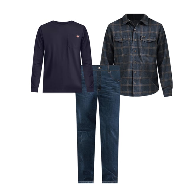 Men's Wrangler® Flannel Plaid Shirt in Dark Sapphire