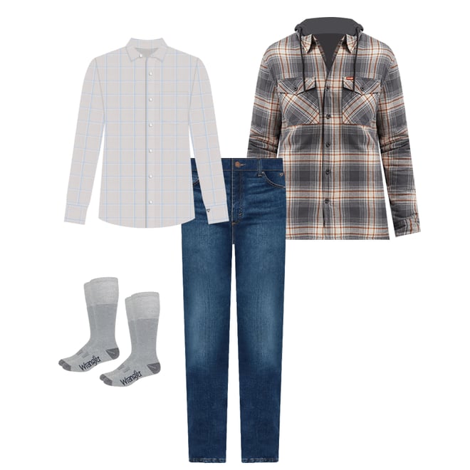 Men's Cody Johnson One Pocket Button Down Shirt in Gray Contrast Check