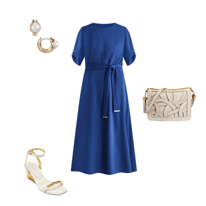 新作セール DKNY ワンピース Tie Waist Midi Dress DKNY by Donna Karan Knit Round Neck Short Ruched Sleeve Tie