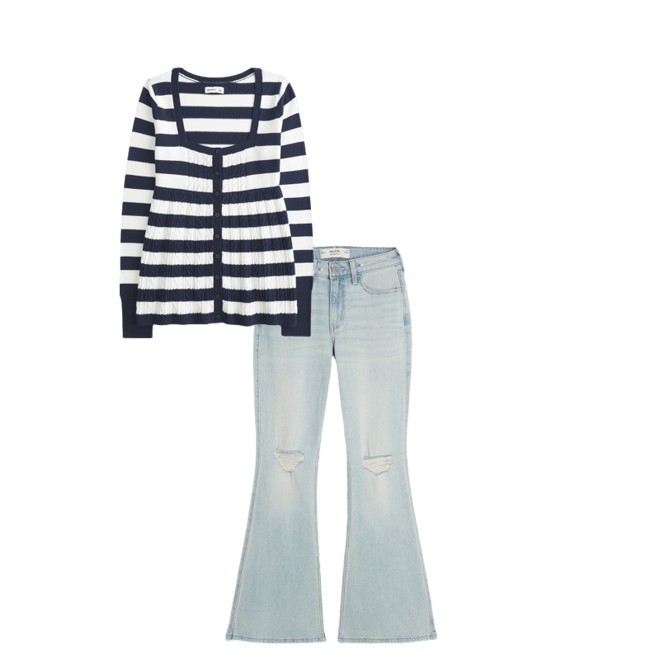 High-Rise Ripped Light Wash Flare Jeans