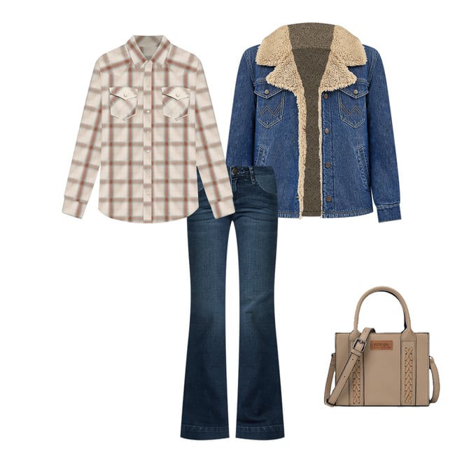 Women's Essential Long Sleeve Plaid Western Snap Top in Creamy Plaid