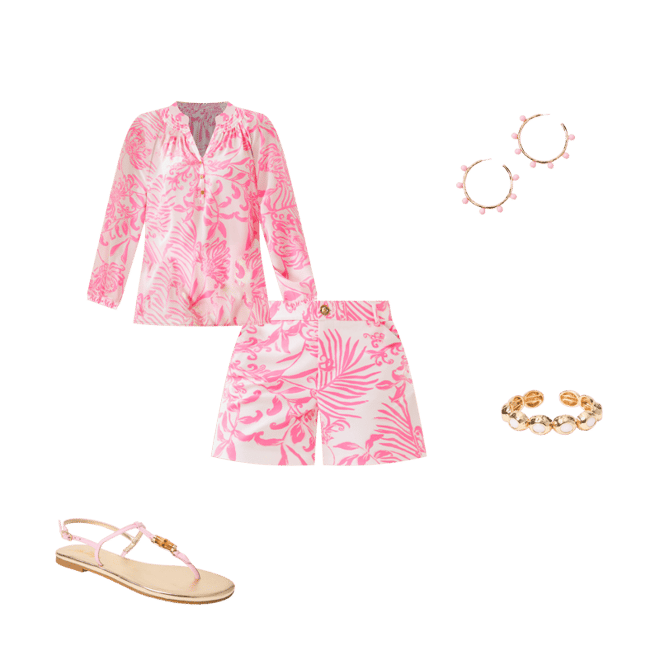 (取寄) リリー ピュリッツァー レディース エルザ トップ Lilly Pulitzer women Elsa Top Multi Juicy Story Patch Lilly Pulitzer Women's Elsa Top, Conch Shell Pink Flamingle