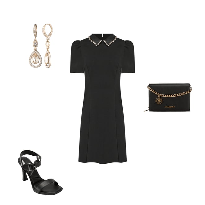 KARL LAGERFELD PARIS Short Sleeve Scuba Embellished Peter Pan Collar Fit  and Flare Dress | Dillard's