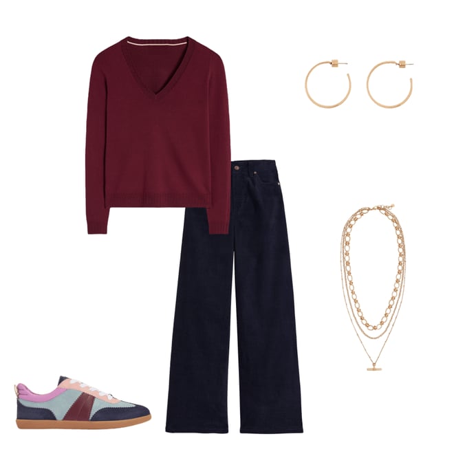 1st bundle featuring 4 items which compliment Emilia Cotton V-Neck Jumper-Deep Wisteria