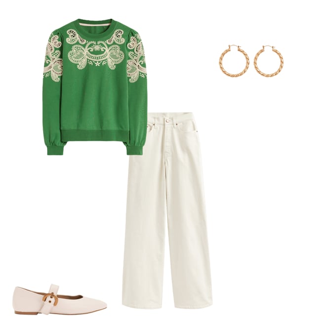 1st bundle featuring 3 items which compliment Puff Sleeve Cutwork Sweatshirt-Paradise Green