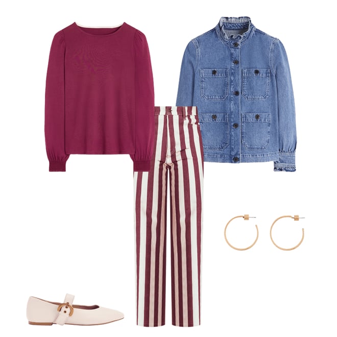 5th bundle featuring 4 items which compliment High Rise Column Leg Jeans-Maroon and Ivory Stripe