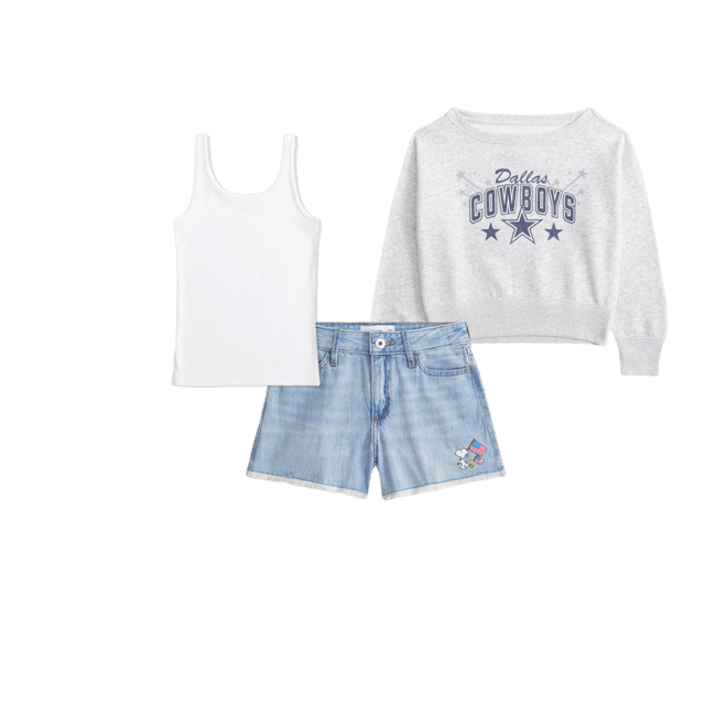 dallas cowboys off-the-shoulder graphic crew sweatshirt