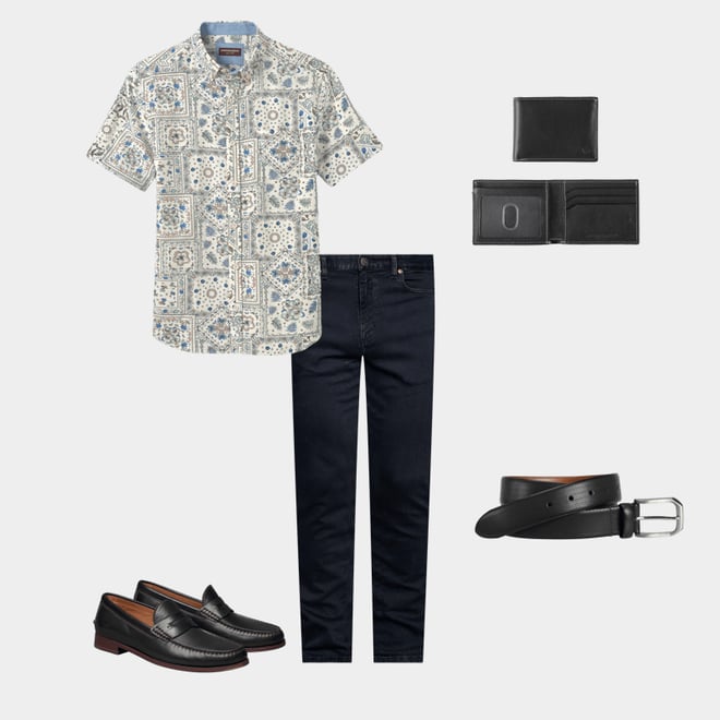1st bundle featuring 4 items which compliment Linen-Blend Short-Sleeve Print Shirt