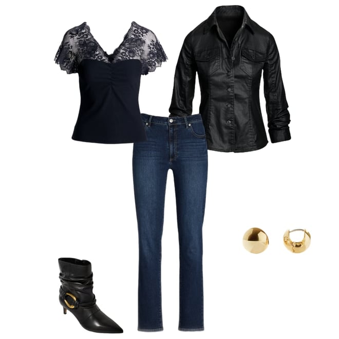 Delicate Lace and Slink Rib  Knit Top Proper Black