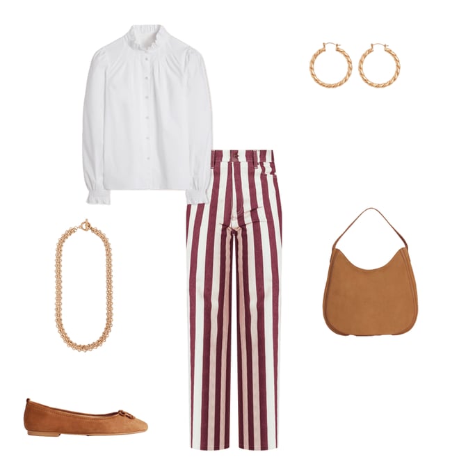 4th bundle featuring 5 items which compliment High Rise Column Leg Jeans-Maroon and Ivory Stripe