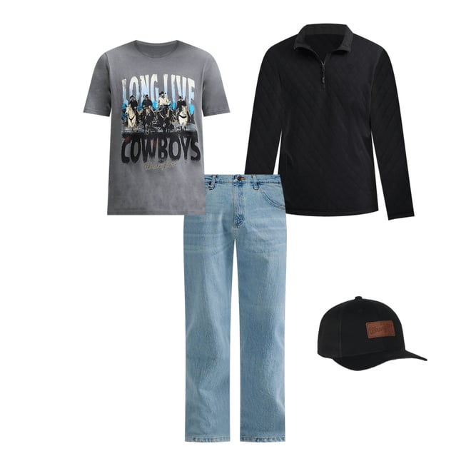 Men's George Strait Quarter-Zip Quilted Pullover in Black