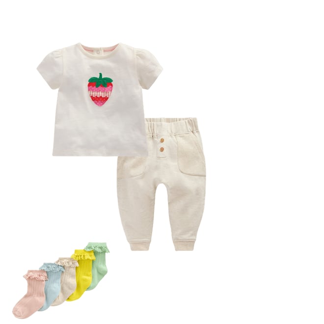 2nd bundle featuring 2 items which compliment Girls Puff Sleeve Logo T-Shirt-Soft Ivory