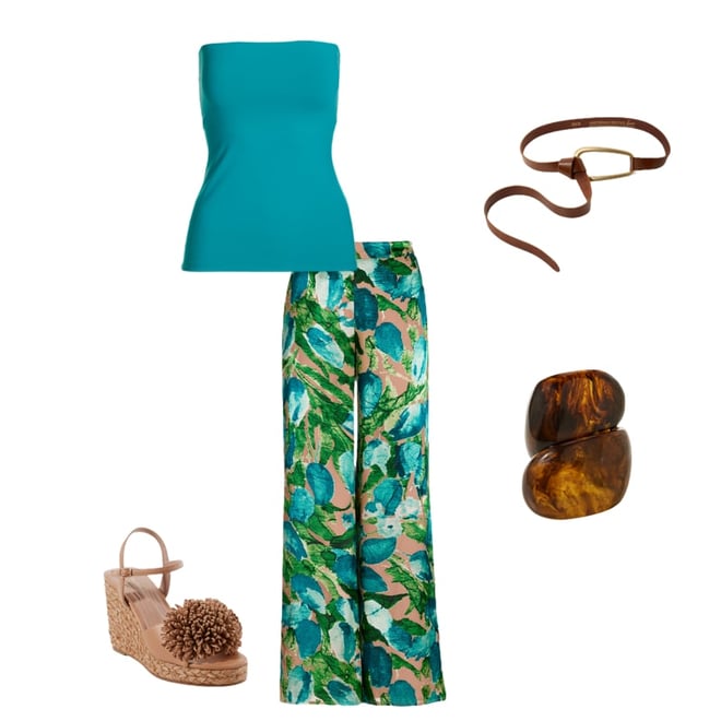 Malibu Burnout Print Wide Leg Pant Blue/Green Multi