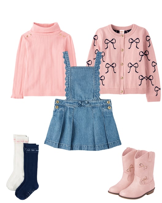 Girls Scalloped Button Denim Jumper - Campus Cuties - Blue